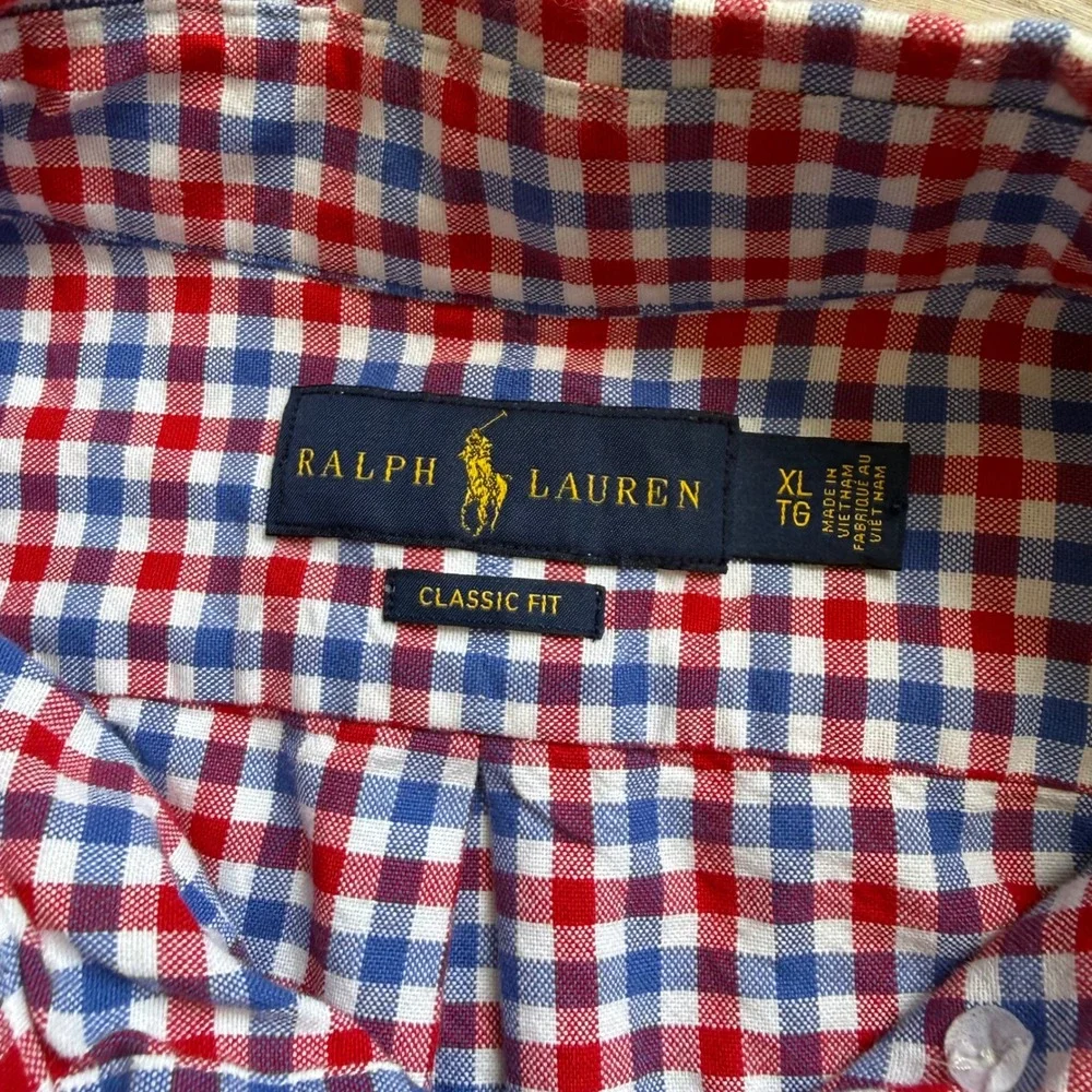 Ralph Lauren Mens XL Classic Fit Gingham Button Down Shirt Red White Blue Pony - Picture 5 of 9